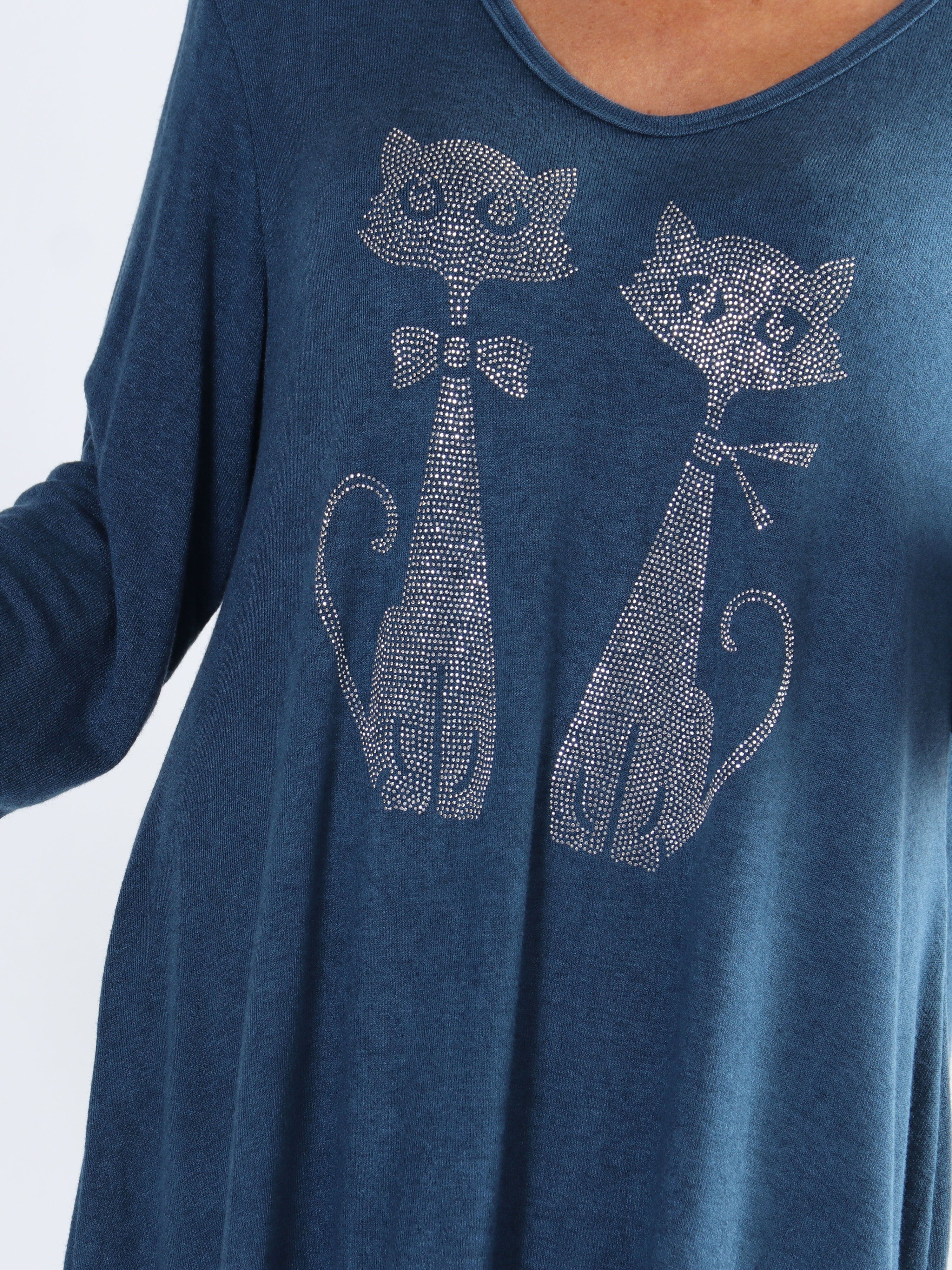 Talia - Plus size kjole i viskose med kattemotiv af similisten